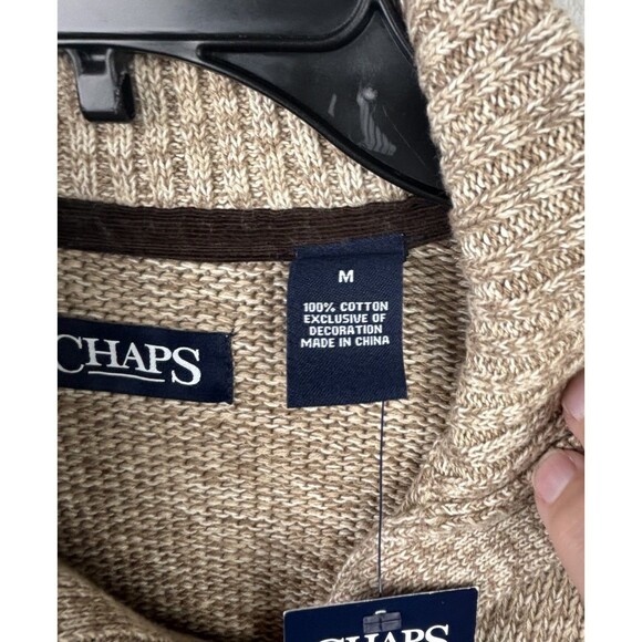 New Chaps Mens M Mockneck Sweater Medium Brown Tan Twist NWT Long Sleeve Button - Picture 5 of 9